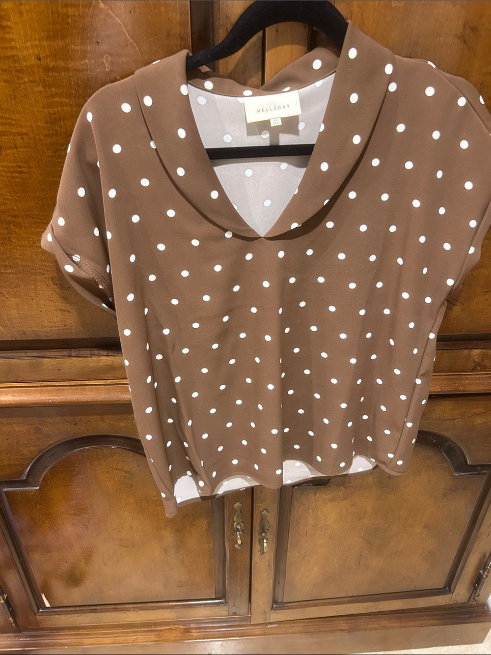 MELLODAY Brown Polka Dot Short Sleeve V-Neck Blouse